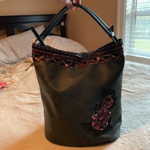 Large Green Leather Hippy Purse